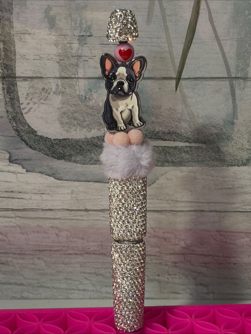 Writing Pen French Bulldog Artisan Beaded Hand Crafted Office
